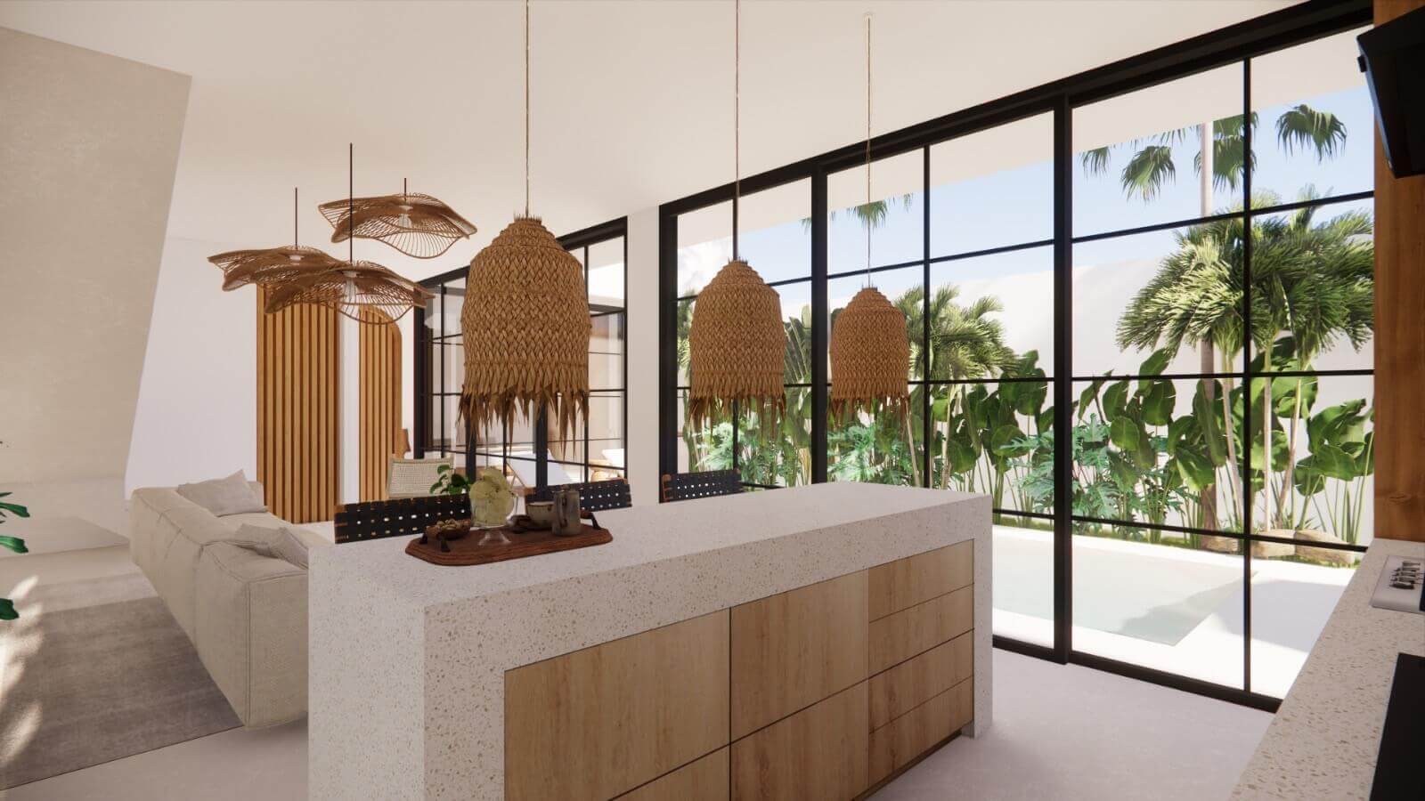 Open kitchen and dining area at Mediterranean Villas by Prestige